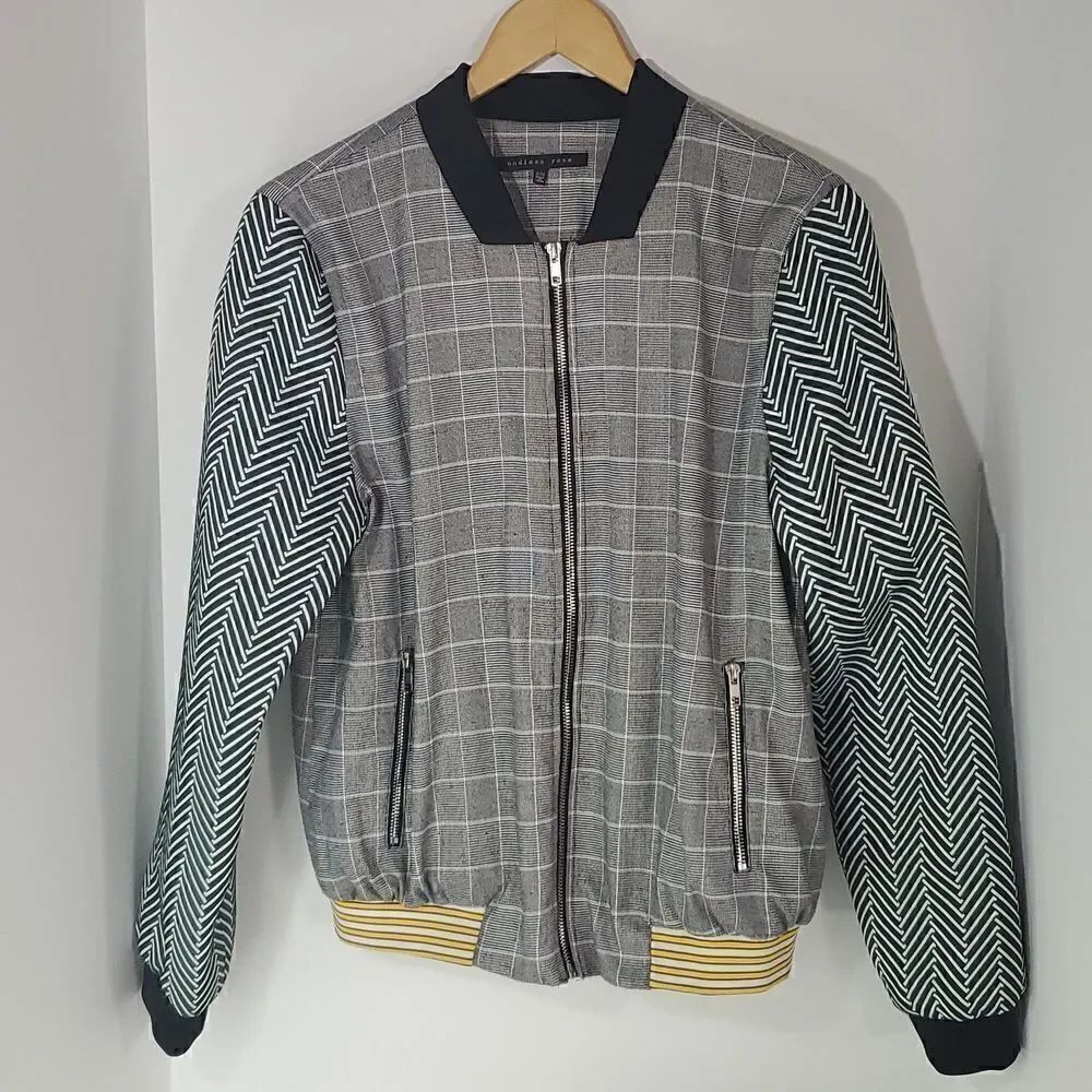 Endless Rose Multi Pattern Plaid Houndstooth Bomber Jacket Women's Size S/M